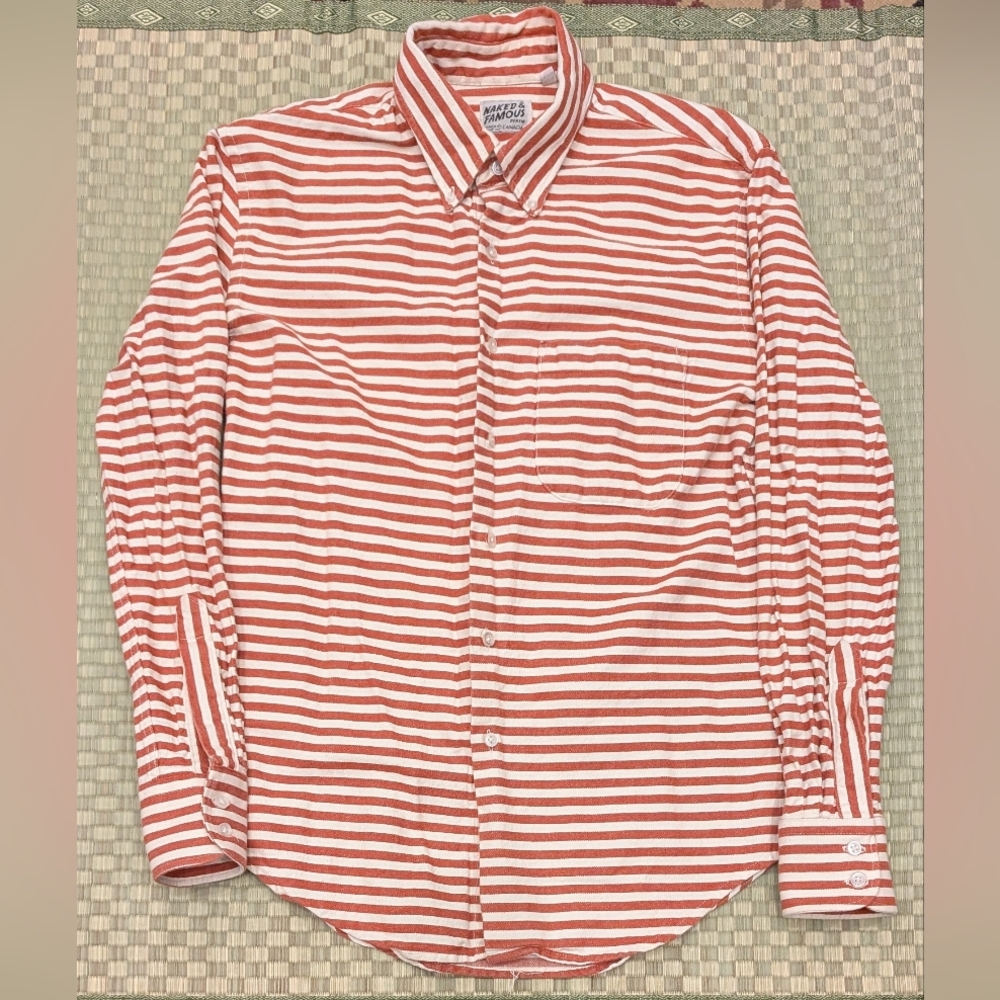 Naked & Famous Striped Button Up Shirt Men's Size Medium Made in Canada
